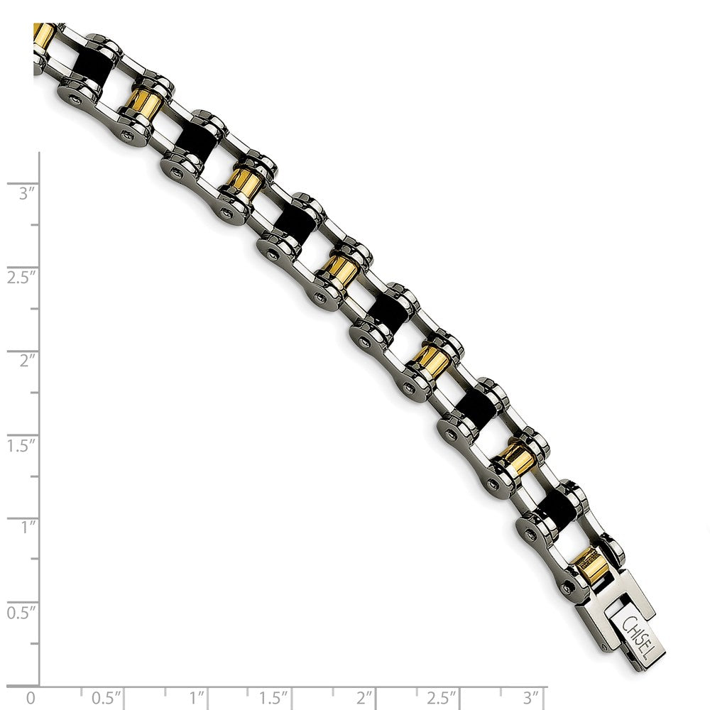Edelstahl Chisel Poliert Gelb Ip-beschichtet mit Schwarz Gummi 8.75 Zoll Armband