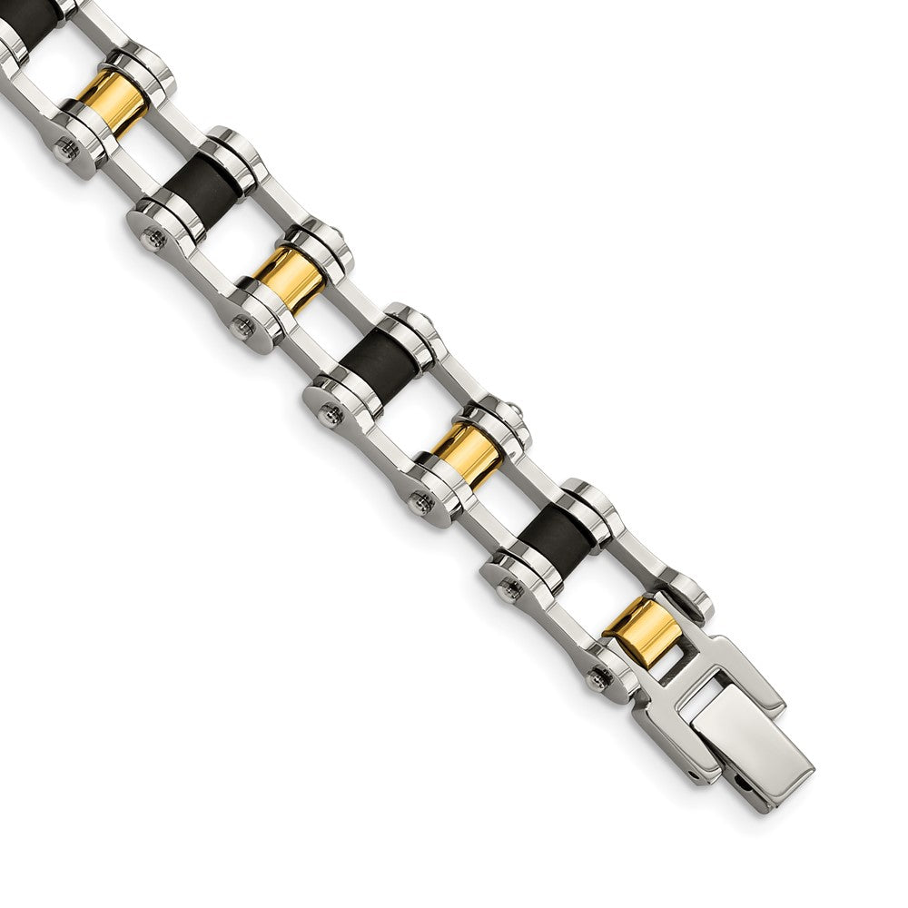 Edelstahl Chisel Poliert Gelb Ip-beschichtet mit Schwarz Gummi 8.75 Zoll Armband