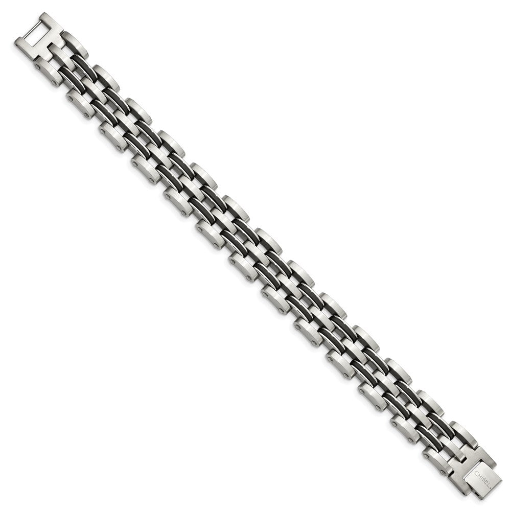 9.25 Zoll Chisel Edelstahl Gebürstet und Poliert mit Schwarz Gummi 8.75 Glieder Armband