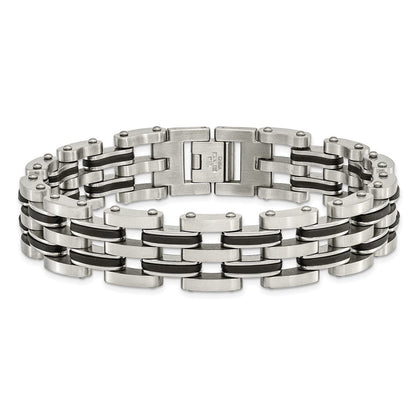 9.25 Zoll Chisel Edelstahl Gebürstet und Poliert mit Schwarz Gummi 8.75 Glieder Armband