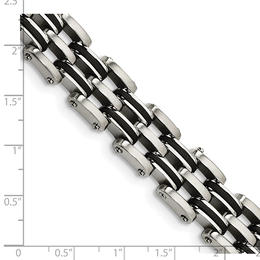 9.25 Zoll Chisel Edelstahl Gebürstet und Poliert mit Schwarz Gummi 8.75 Glieder Armband
