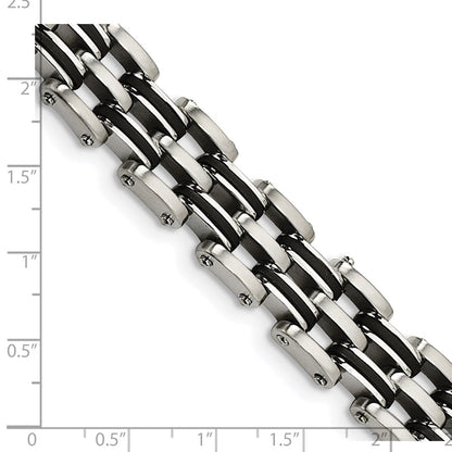 9.25 Zoll Chisel Edelstahl Gebürstet und Poliert mit Schwarz Gummi 8.75 Glieder Armband