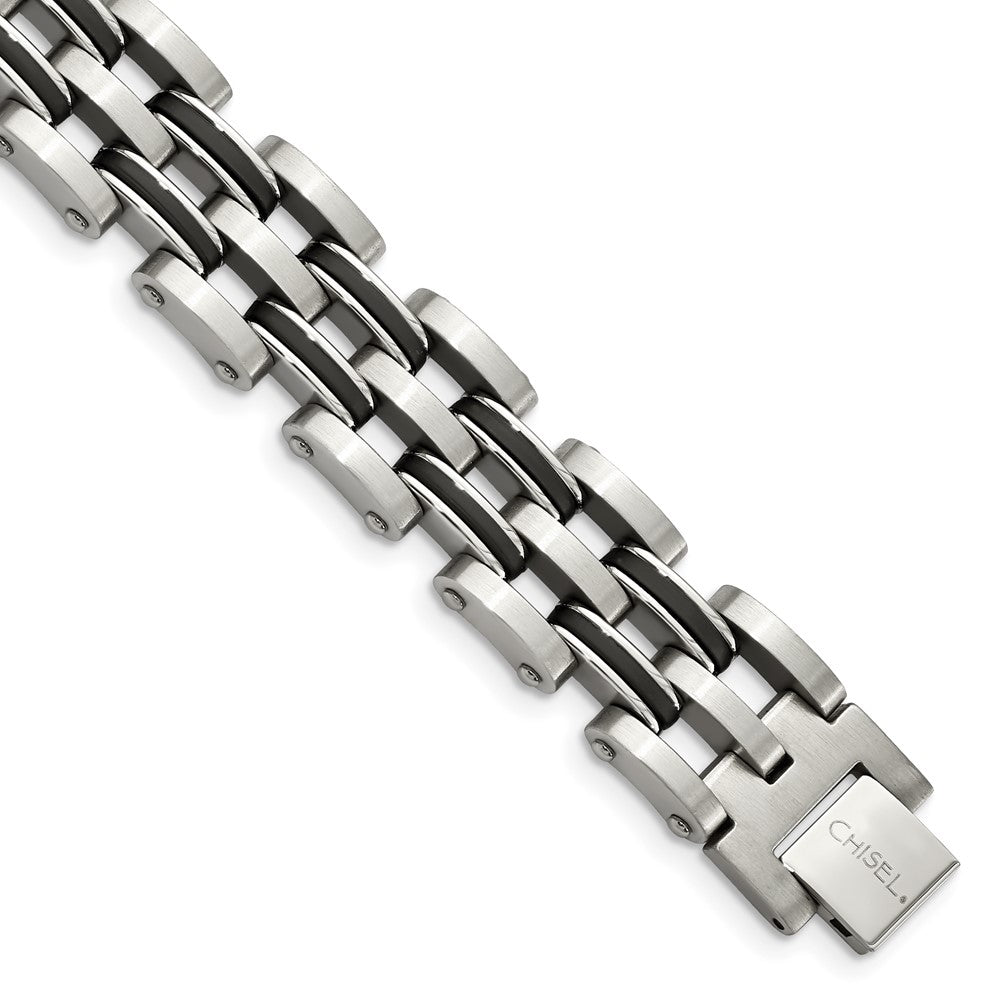 9.25 Zoll Chisel Edelstahl Gebürstet und Poliert mit Schwarz Gummi 8.75 Glieder Armband