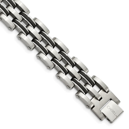 9.25 Zoll Chisel Edelstahl Gebürstet und Poliert mit Schwarz Gummi 8.75 Glieder Armband