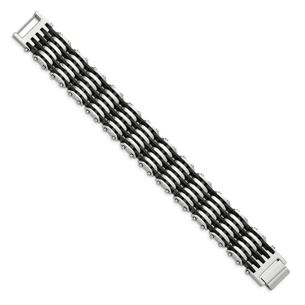 Edelstahl Chisel Poliert mit Schwarz Gummi 8.5 Zoll Armband