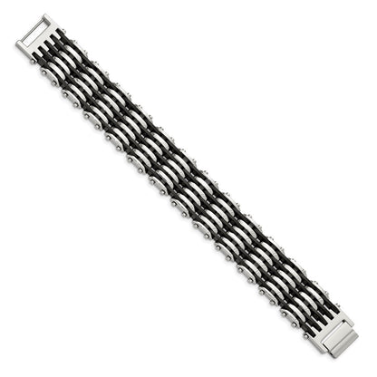 Edelstahl Chisel Poliert mit Schwarz Gummi 8.5 Zoll Armband