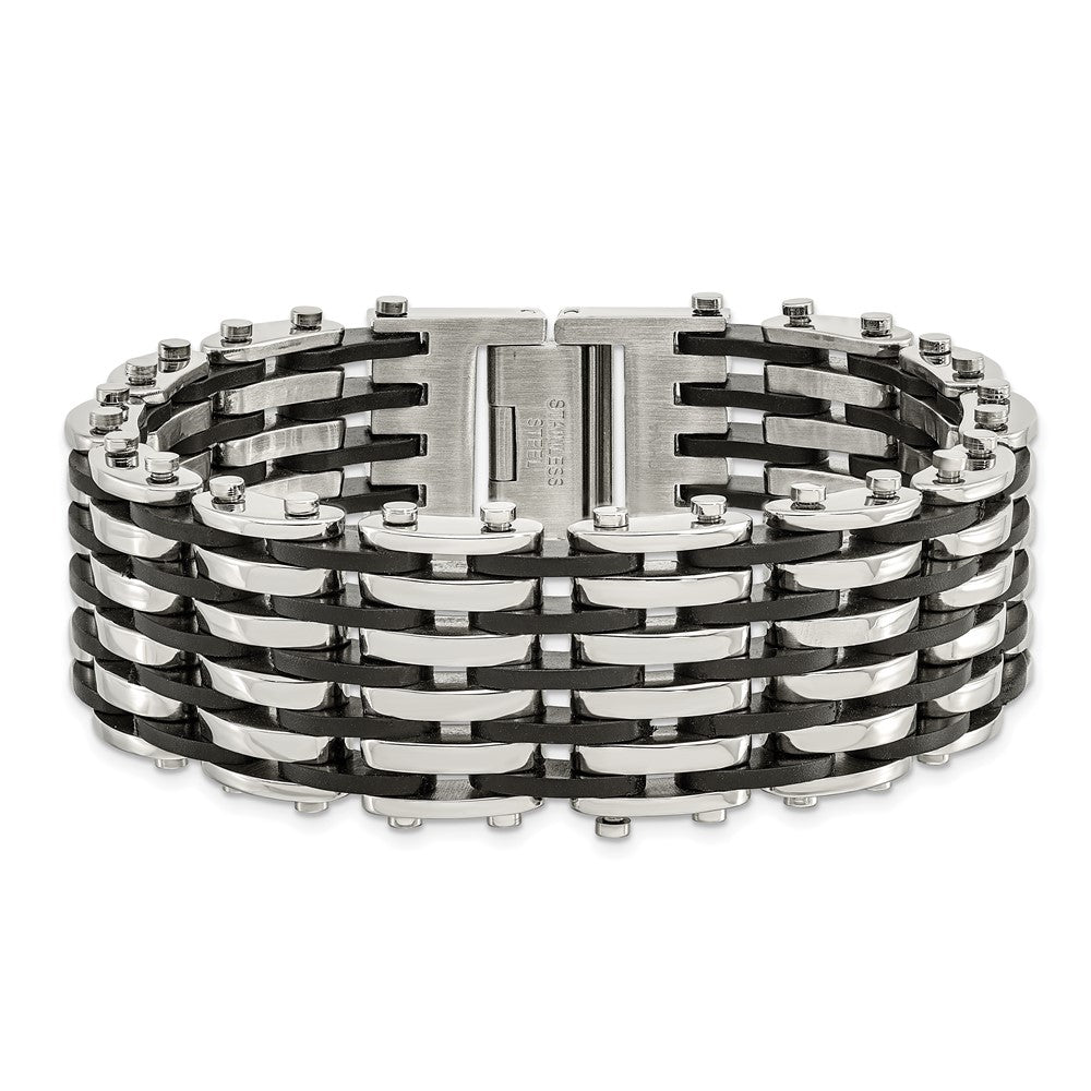 Edelstahl Chisel Poliert mit Schwarz Gummi 8.5 Zoll Armband