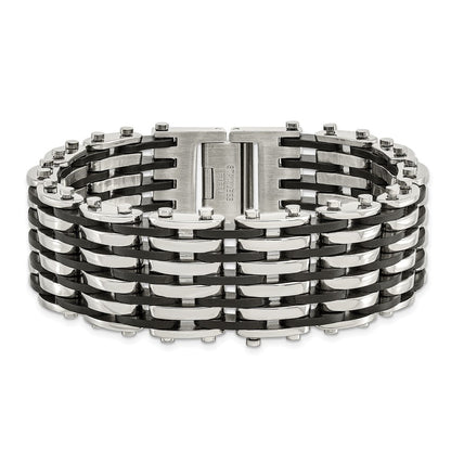 Edelstahl Chisel Poliert mit Schwarz Gummi 8.5 Zoll Armband