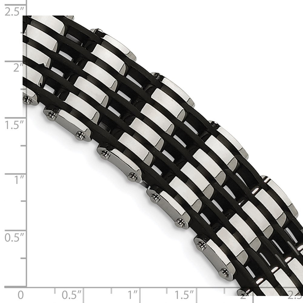 Edelstahl Chisel Poliert mit Schwarz Gummi 8.5 Zoll Armband