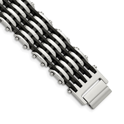 Edelstahl Chisel Poliert mit Schwarz Gummi 8.5 Zoll Armband