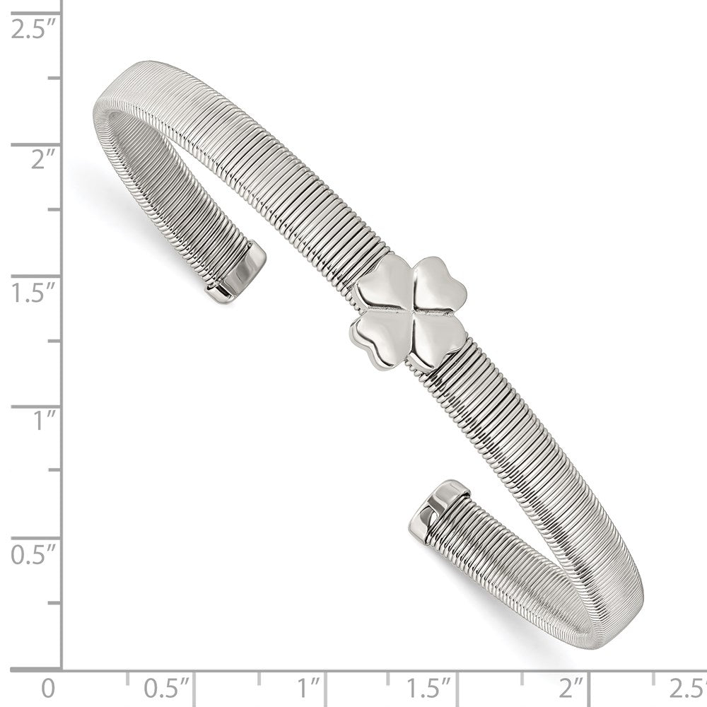 Edelstahl Chisel Poliert Vier Blatt Klee Flexibel Manschette Armreif