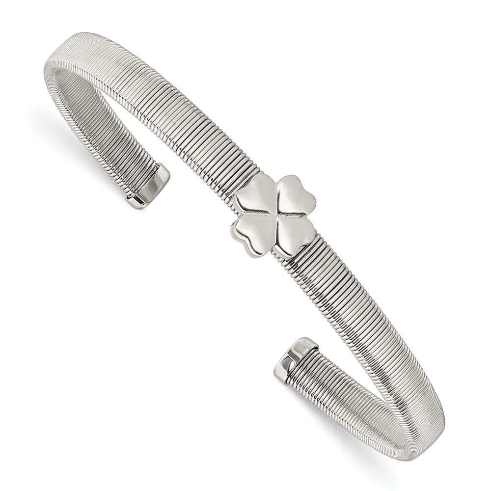 Edelstahl Chisel Poliert Vier Blatt Klee Flexibel Manschette Armreif