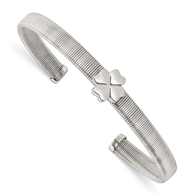 Edelstahl Chisel Poliert Vier Blatt Klee Flexibel Manschette Armreif
