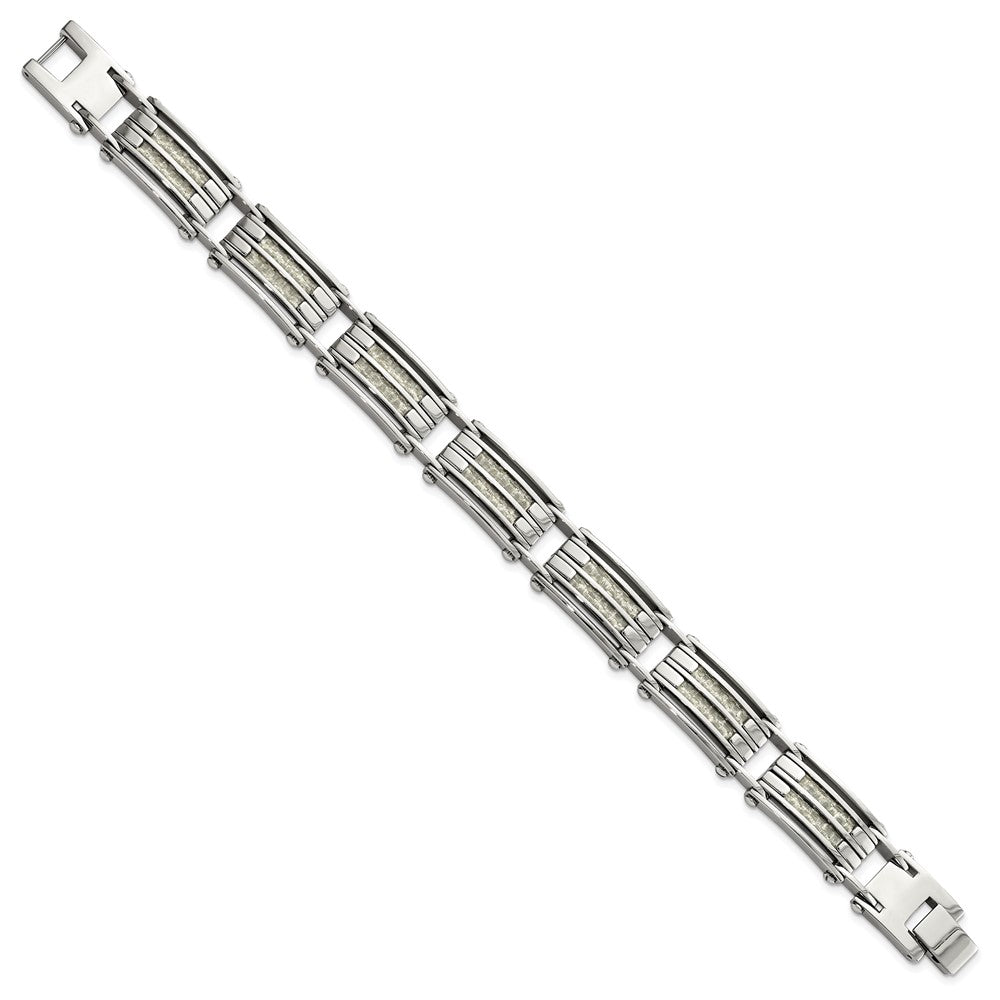 Edelstahl Chisel Poliert mit Grau Karbon Faser Einlage 8.25 Zoll Glieder Armband