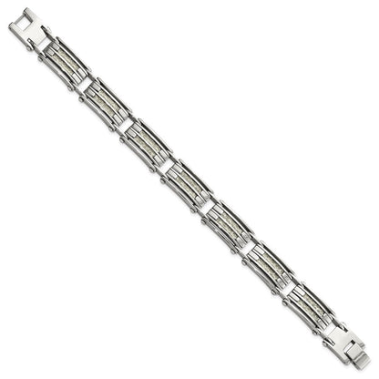 Edelstahl Chisel Poliert mit Grau Karbon Faser Einlage 8.25 Zoll Glieder Armband