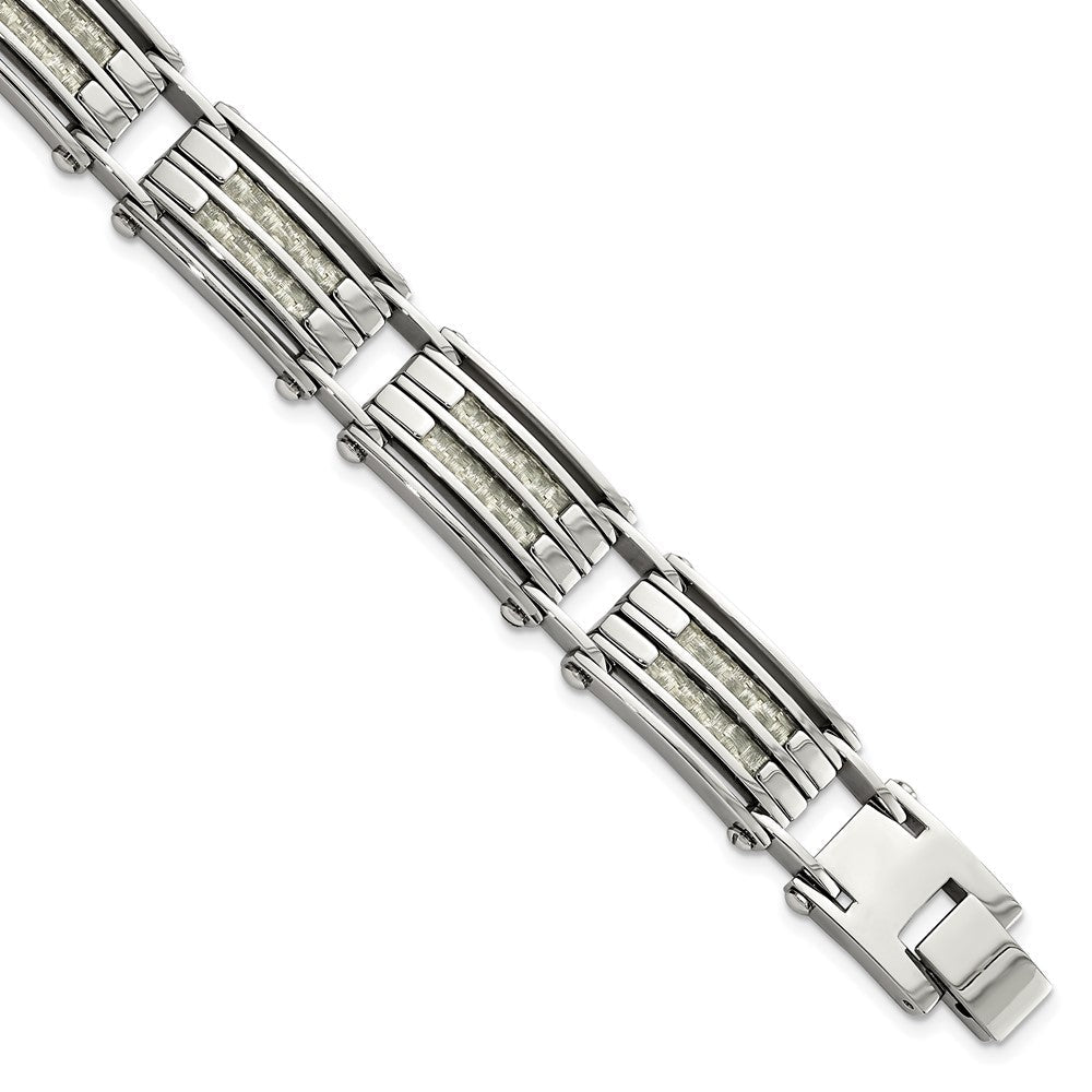 Edelstahl Chisel Poliert mit Grau Karbon Faser Einlage 8.25 Zoll Glieder Armband
