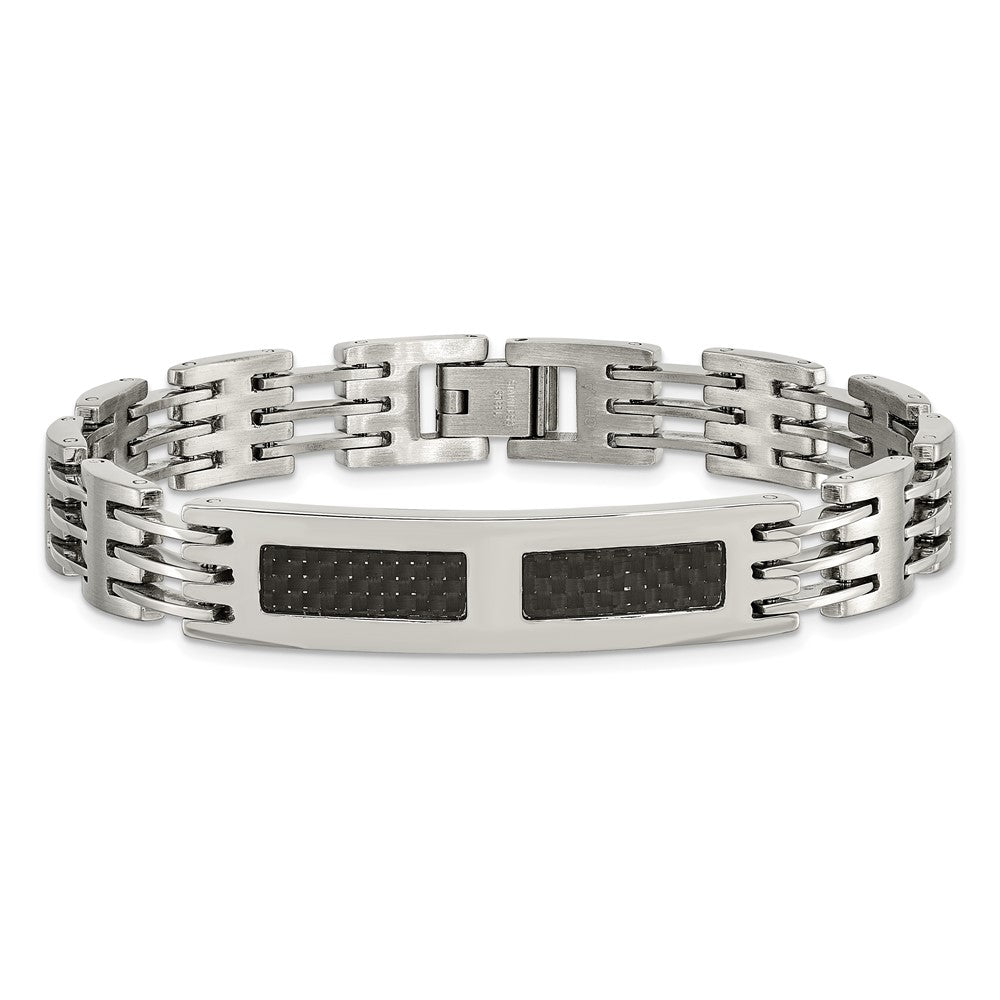 8.5 Zoll Edelstahl Poliert mit Schwarz Karbon Faser Einlage 8.5 Zoll Id Armband