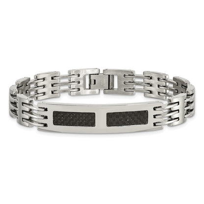 8.5 Zoll Edelstahl Poliert mit Schwarz Karbon Faser Einlage 8.5 Zoll Id Armband