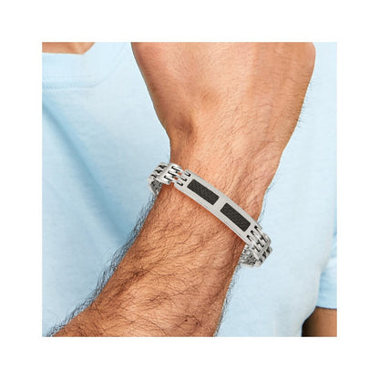 8.5 Zoll Edelstahl Poliert mit Schwarz Karbon Faser Einlage 8.5 Zoll Id Armband