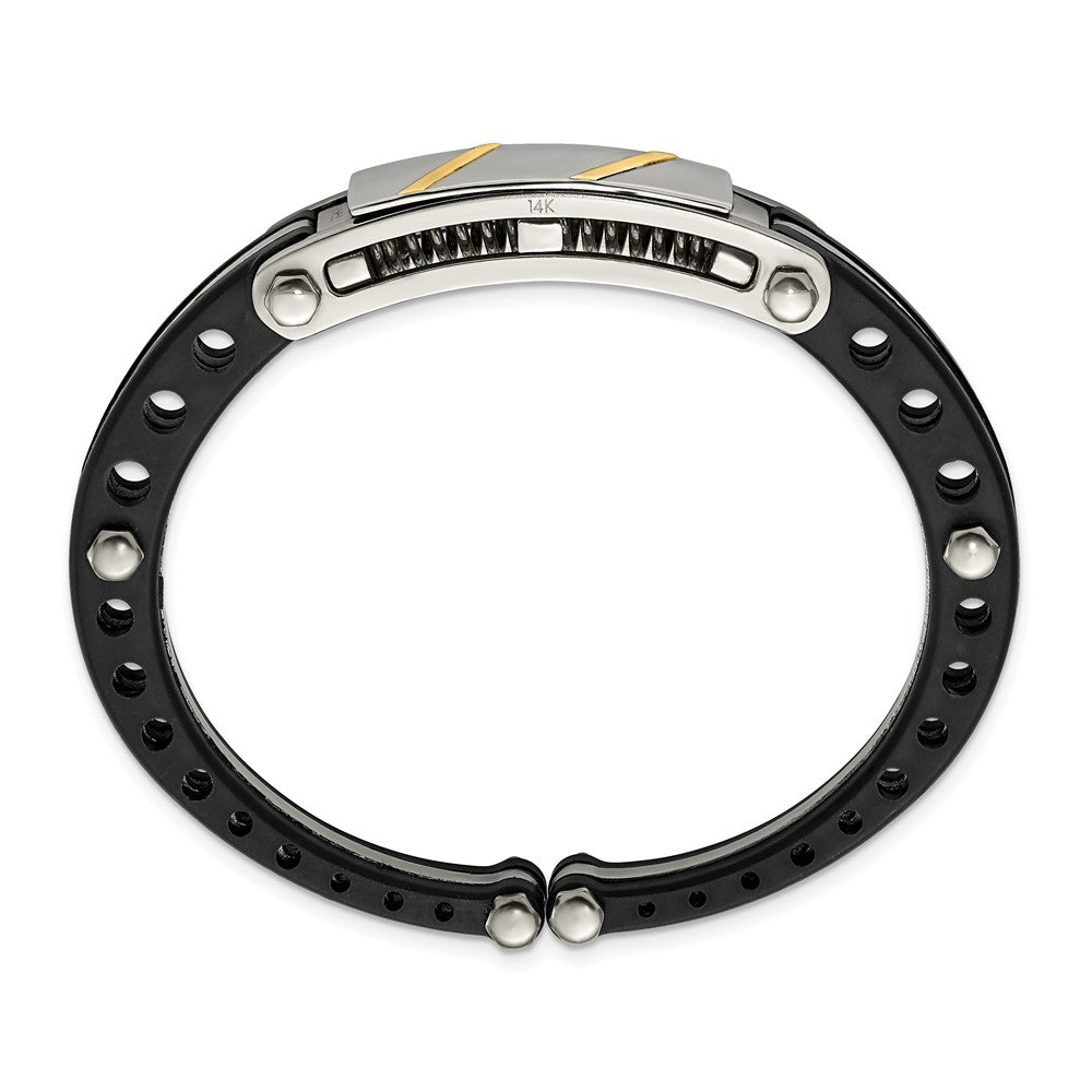 Edelstahl Chisel Poliert mit Schwarz Pvc und 14K Gold Einlage Klappbar Armreif