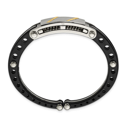 Edelstahl Chisel Poliert mit Schwarz Pvc und 14K Gold Einlage Klappbar Armreif