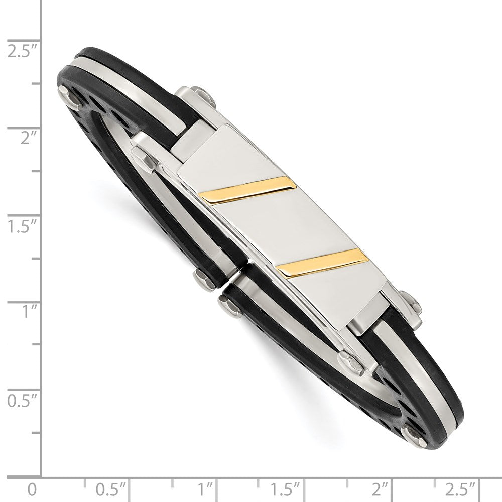 Edelstahl Chisel Poliert mit Schwarz Pvc und 14K Gold Einlage Klappbar Armreif