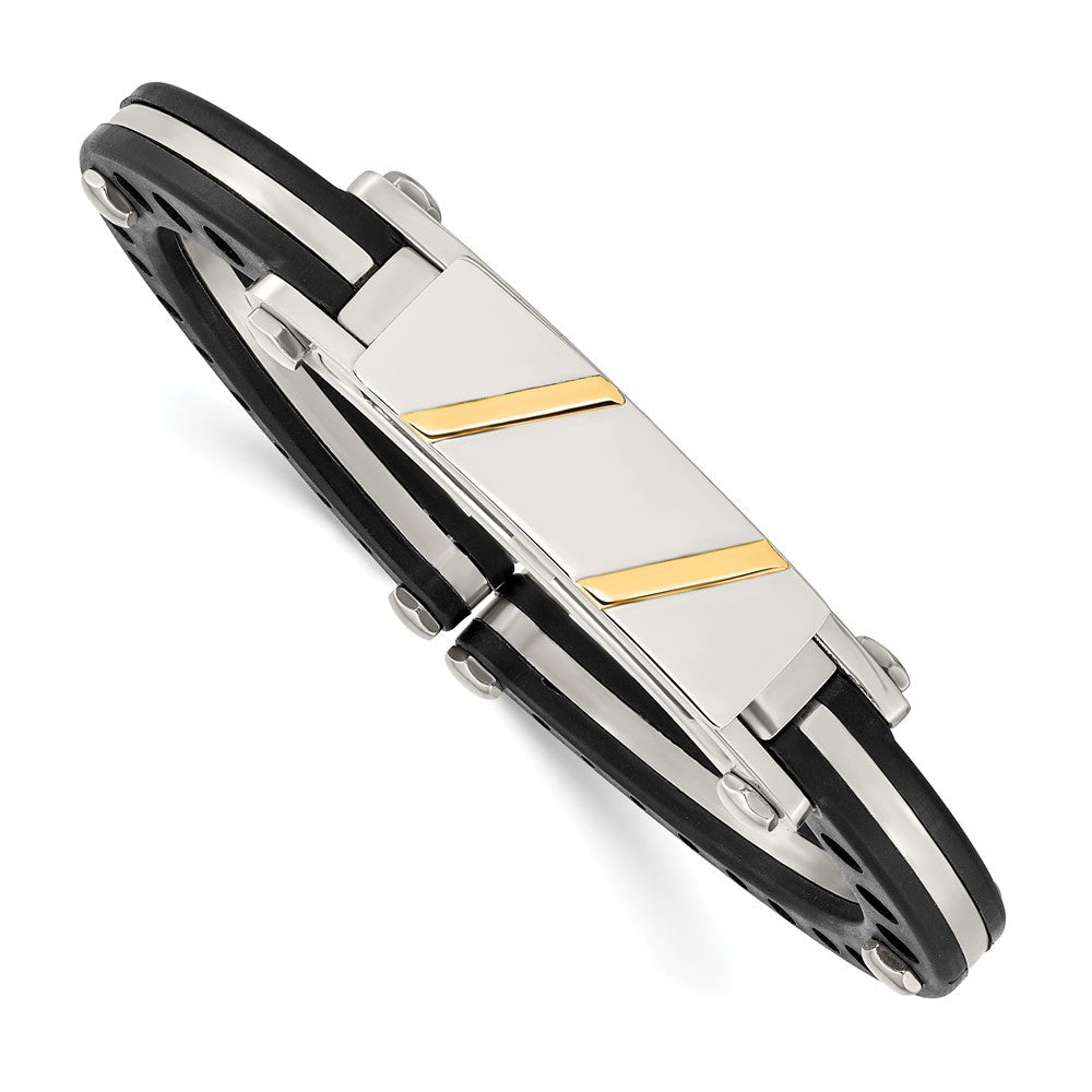 Edelstahl Chisel Poliert mit Schwarz Pvc und 14K Gold Einlage Klappbar Armreif