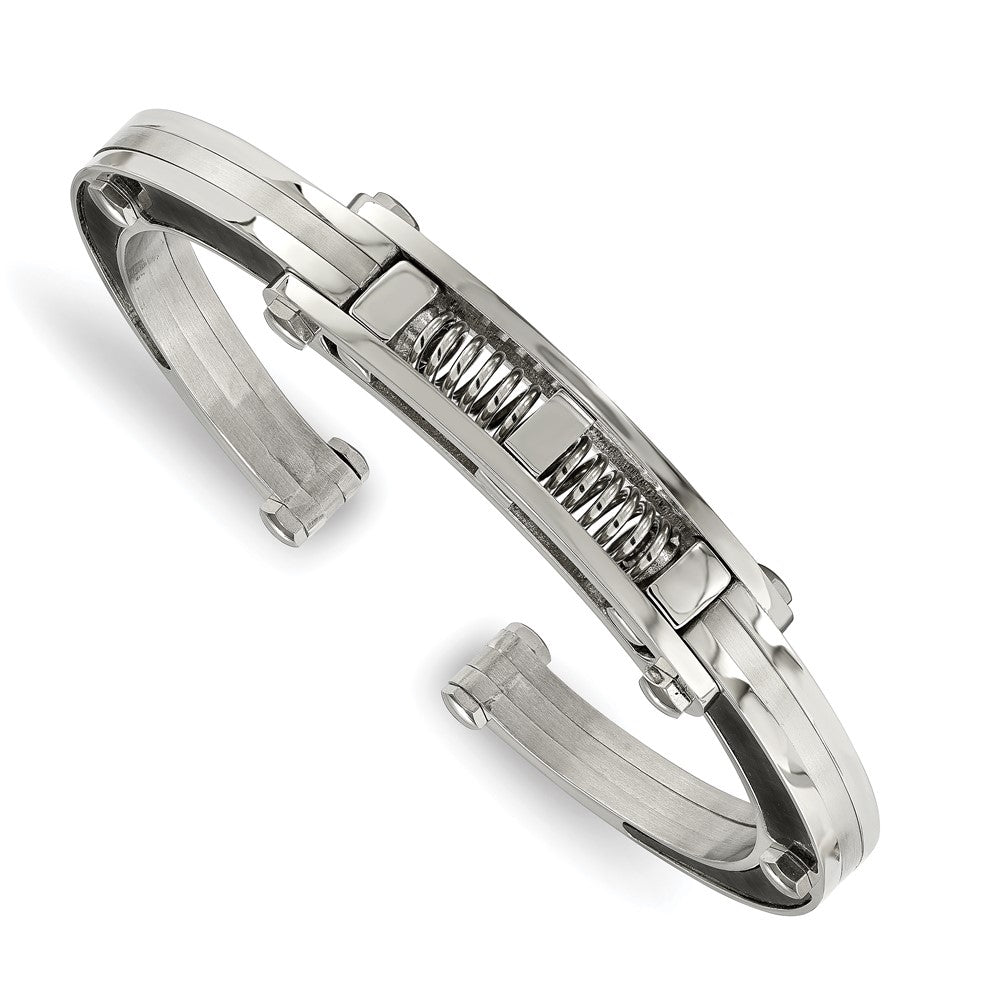 Edelstahl Chisel Gebürstet und Poliert mit Schwarz Karbon Faser Einlage Klappbar Armreif