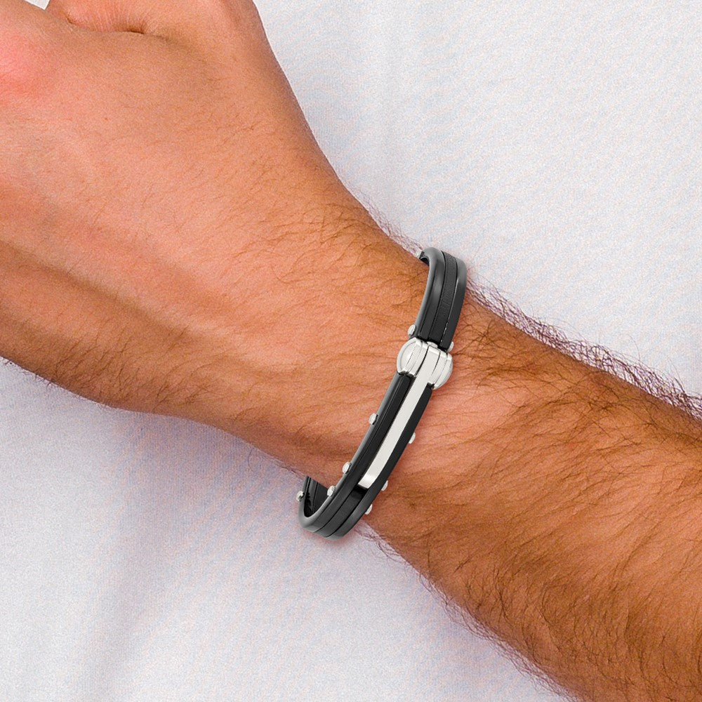 Edelstahl Chisel Poliert Schwarz Ip-beschichtet und Pvc Klappbar Armreif