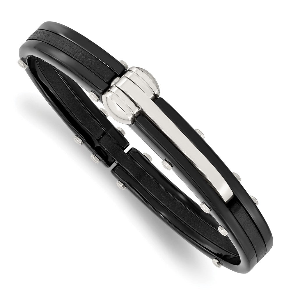Edelstahl Chisel Poliert Schwarz Ip-beschichtet und Pvc Klappbar Armreif