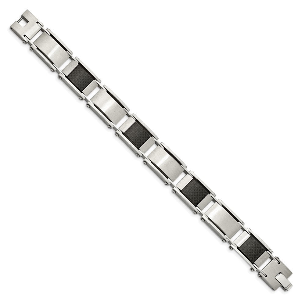 9 Zoll Chisel Edelstahl Gebürstet und Poliert mit Schwarz Karbon Faser Einlage 8.75 Glieder Armband