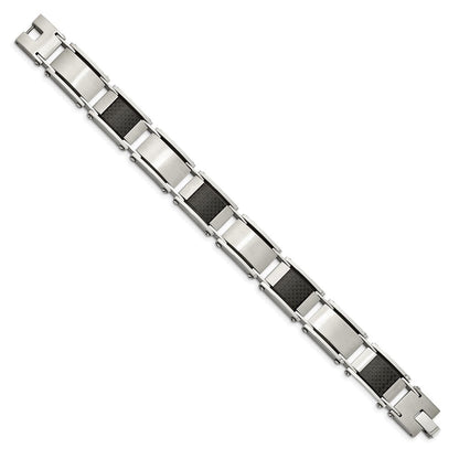 9 Zoll Chisel Edelstahl Gebürstet und Poliert mit Schwarz Karbon Faser Einlage 8.75 Glieder Armband
