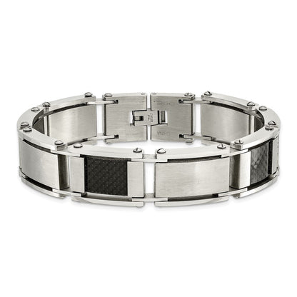9 Zoll Chisel Edelstahl Gebürstet und Poliert mit Schwarz Karbon Faser Einlage 8.75 Glieder Armband