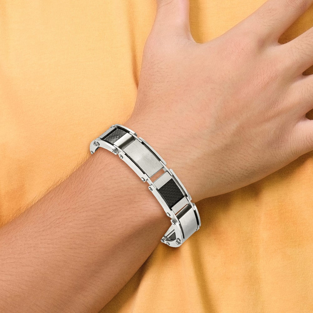 9 Zoll Chisel Edelstahl Gebürstet und Poliert mit Schwarz Karbon Faser Einlage 8.75 Glieder Armband