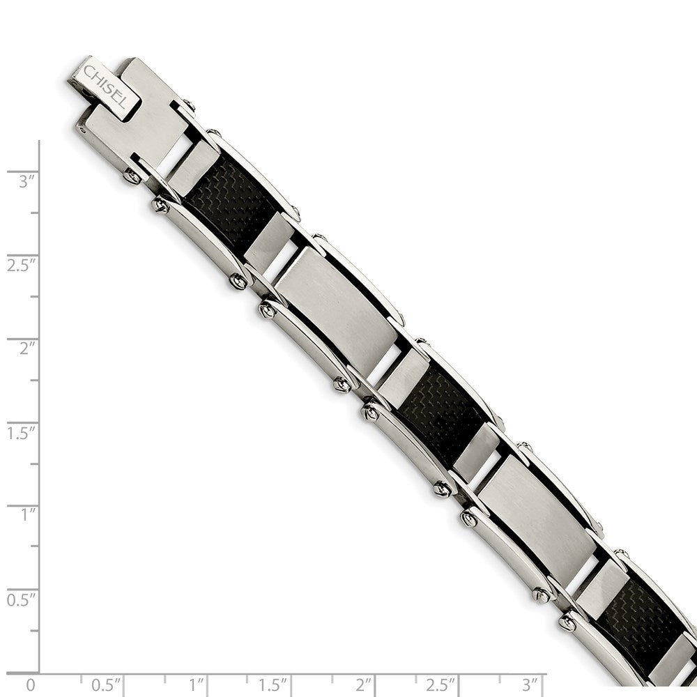 9 Zoll Chisel Edelstahl Gebürstet und Poliert mit Schwarz Karbon Faser Einlage 8.75 Glieder Armband