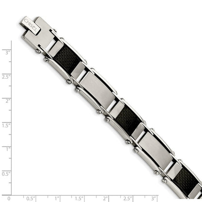 9 Zoll Chisel Edelstahl Gebürstet und Poliert mit Schwarz Karbon Faser Einlage 8.75 Glieder Armband