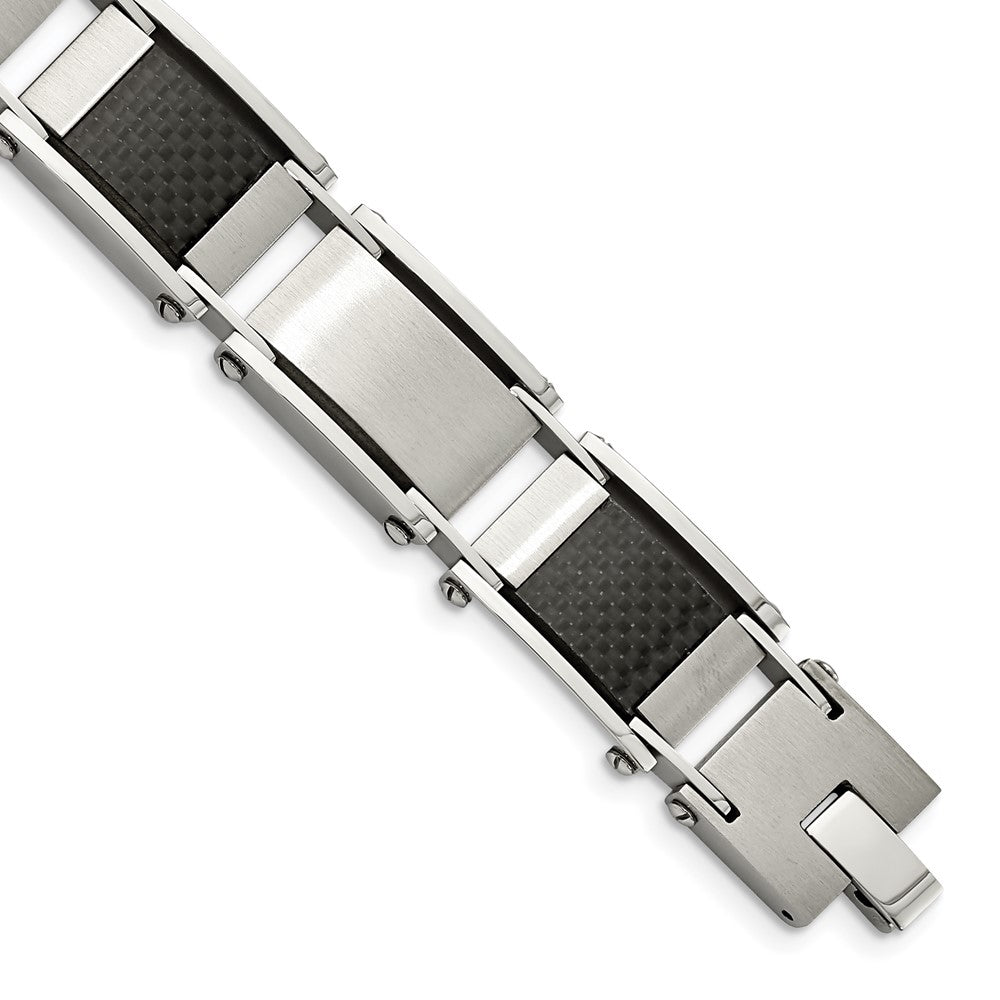 9 Zoll Chisel Edelstahl Gebürstet und Poliert mit Schwarz Karbon Faser Einlage 8.75 Glieder Armband