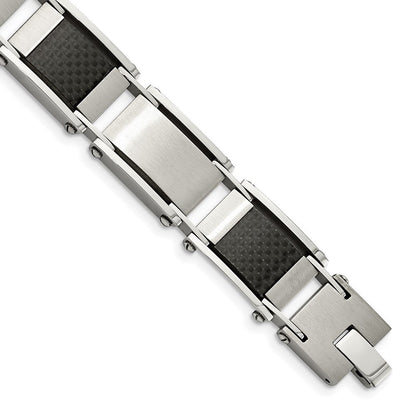 9 Zoll Chisel Edelstahl Gebürstet und Poliert mit Schwarz Karbon Faser Einlage 8.75 Glieder Armband