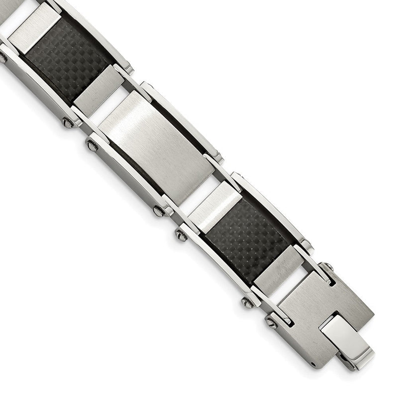 9 Zoll Chisel Edelstahl Gebürstet und Poliert mit Schwarz Karbon Faser Einlage 8.75 Glieder Armband