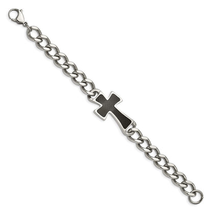 Edelstahl Chisel Poliert mit Schwarz Karbon Faser Einlage Kreuz 8.5 Zoll Armband