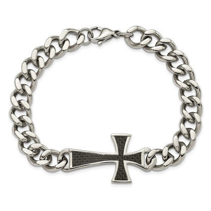 Edelstahl Chisel Poliert mit Schwarz Karbon Faser Einlage Kreuz 8.5 Zoll Armband