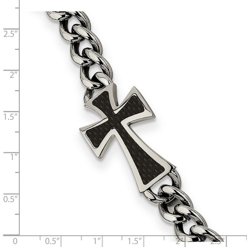 Edelstahl Chisel Poliert mit Schwarz Karbon Faser Einlage Kreuz 8.5 Zoll Armband