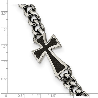 Edelstahl Chisel Poliert mit Schwarz Karbon Faser Einlage Kreuz 8.5 Zoll Armband