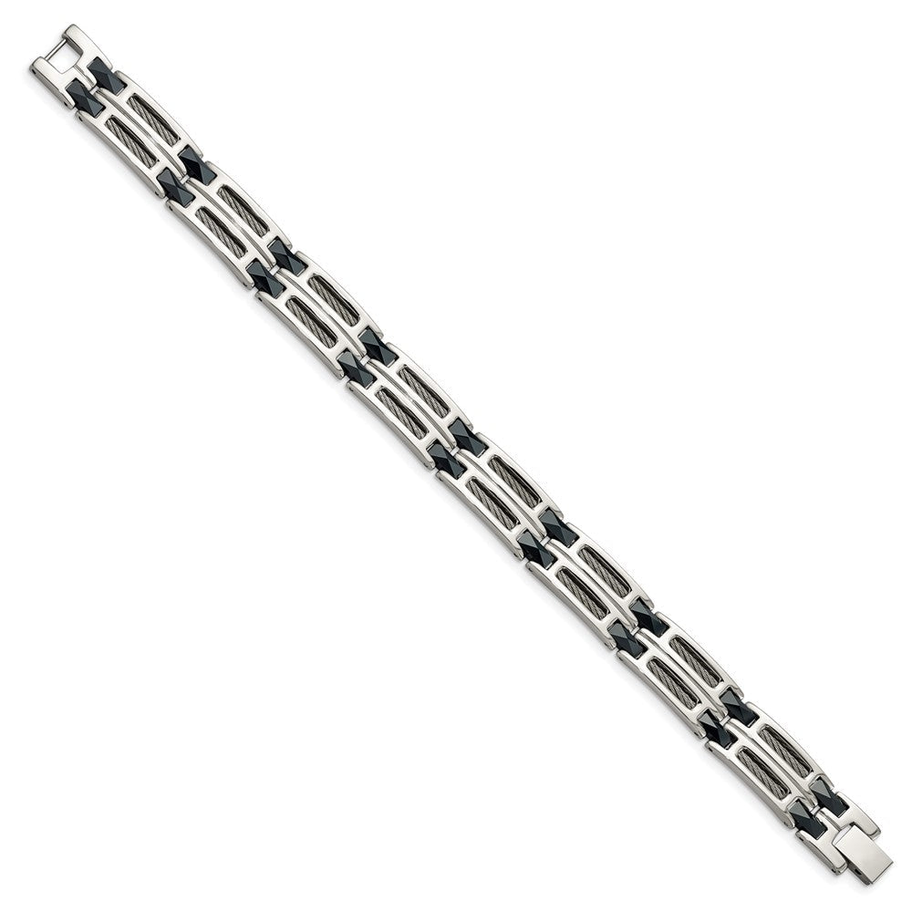 Edelstahl Chisel Poliert mit Dunkel Blau Keramik und Ankerkette Einlage 8.75 Zoll Glieder Armband
