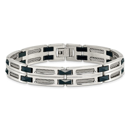 Edelstahl Chisel Poliert mit Dunkel Blau Keramik und Ankerkette Einlage 8.75 Zoll Glieder Armband