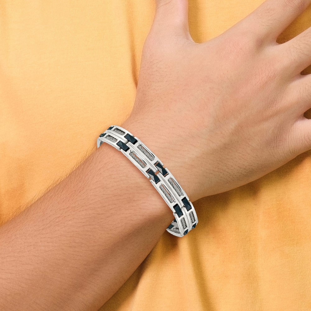 Edelstahl Chisel Poliert mit Dunkel Blau Keramik und Ankerkette Einlage 8.75 Zoll Glieder Armband