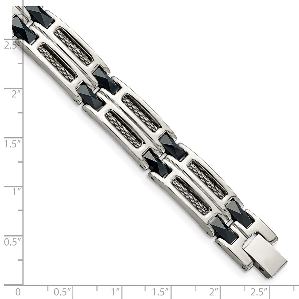 Edelstahl Chisel Poliert mit Dunkel Blau Keramik und Ankerkette Einlage 8.75 Zoll Glieder Armband