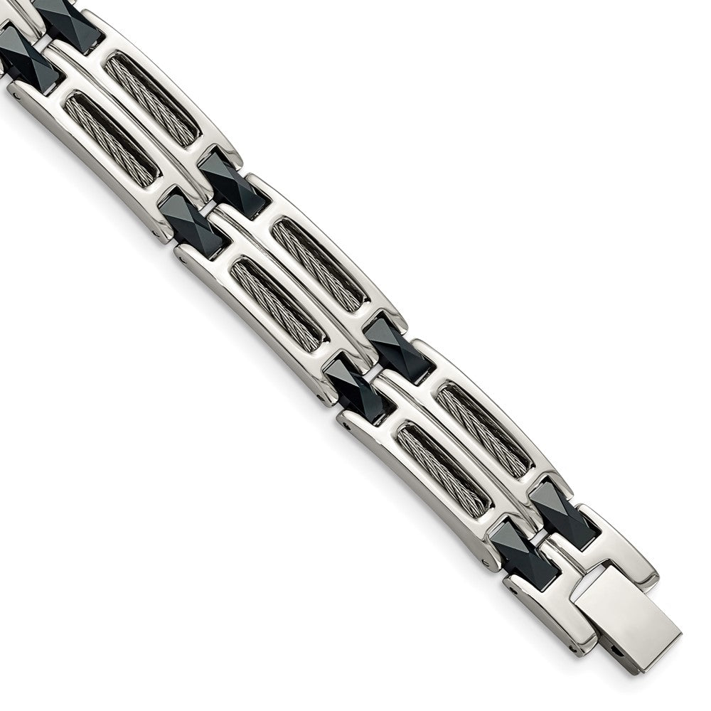 Edelstahl Chisel Poliert mit Dunkel Blau Keramik und Ankerkette Einlage 8.75 Zoll Glieder Armband