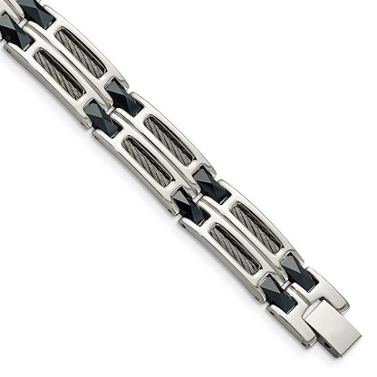 Edelstahl Chisel Poliert mit Dunkel Blau Keramik und Ankerkette Einlage 8.75 Zoll Glieder Armband