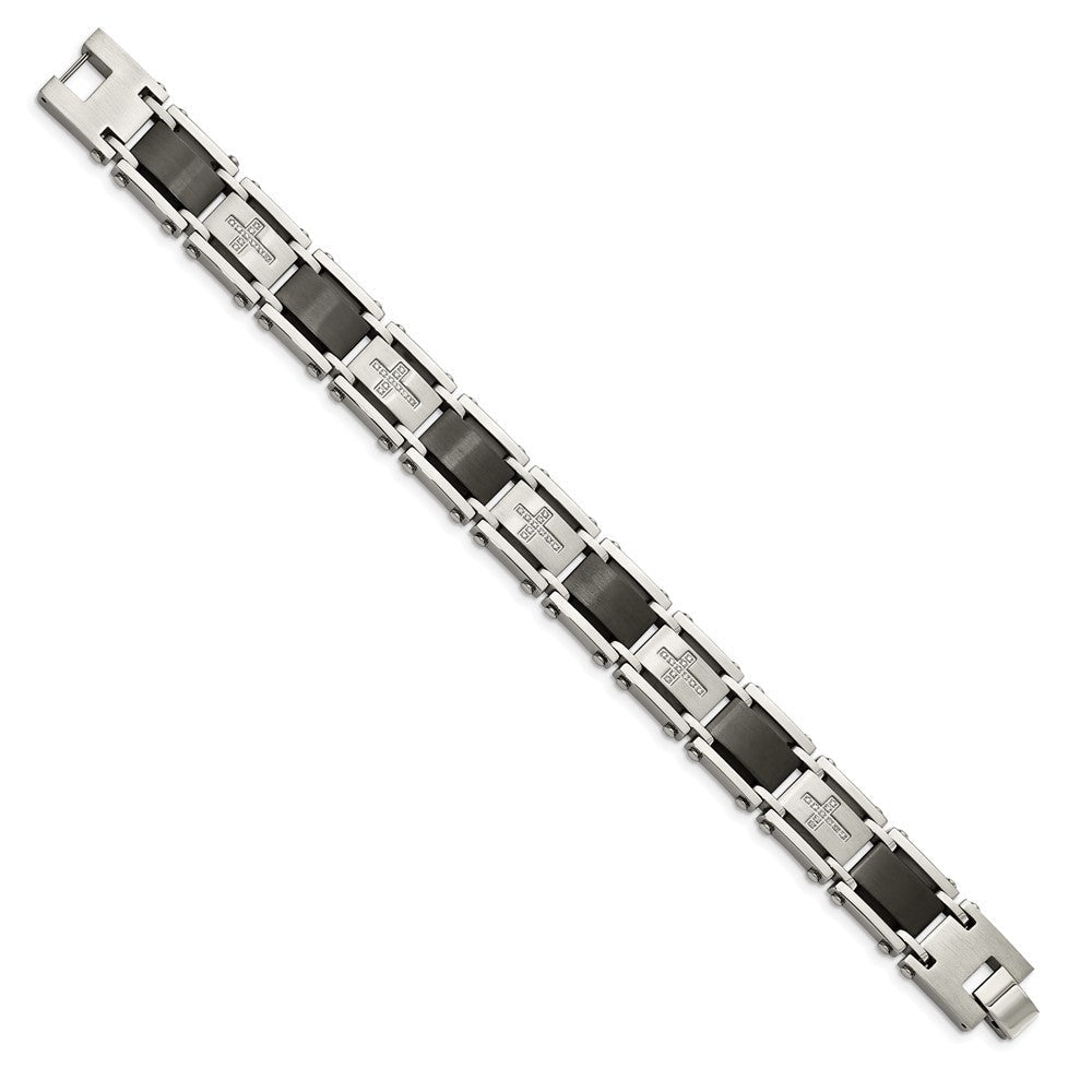 Edelstahl Chisel Gebürstet und Poliert Schwarz Ip-beschichtet mit 1/4 Karat Diamant 8.75 Zoll Armband